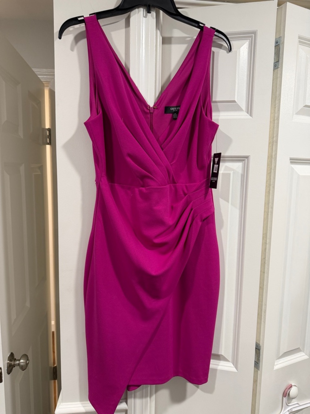 Guess Fuchsia Draped Midi Sheath Dress